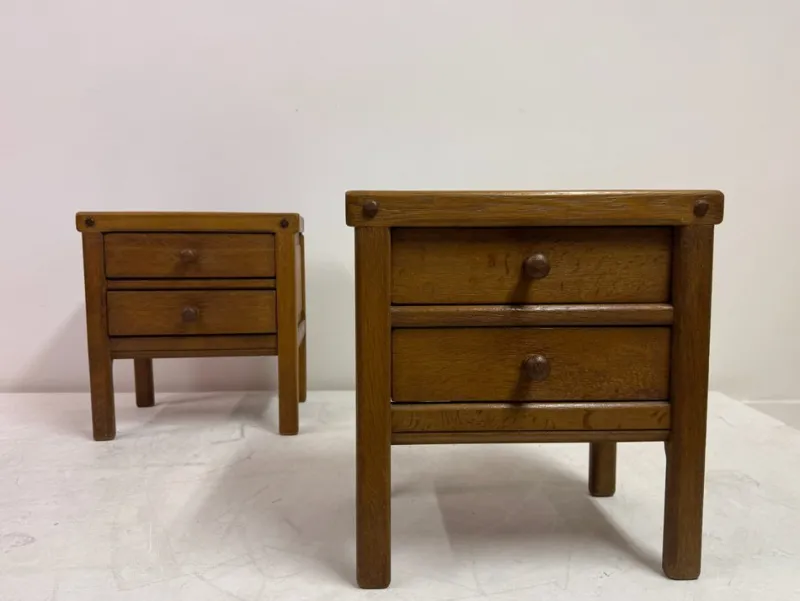 Pamono Brutalist Oak Bedside Tables, 1960s, Set of 2> Nightstands