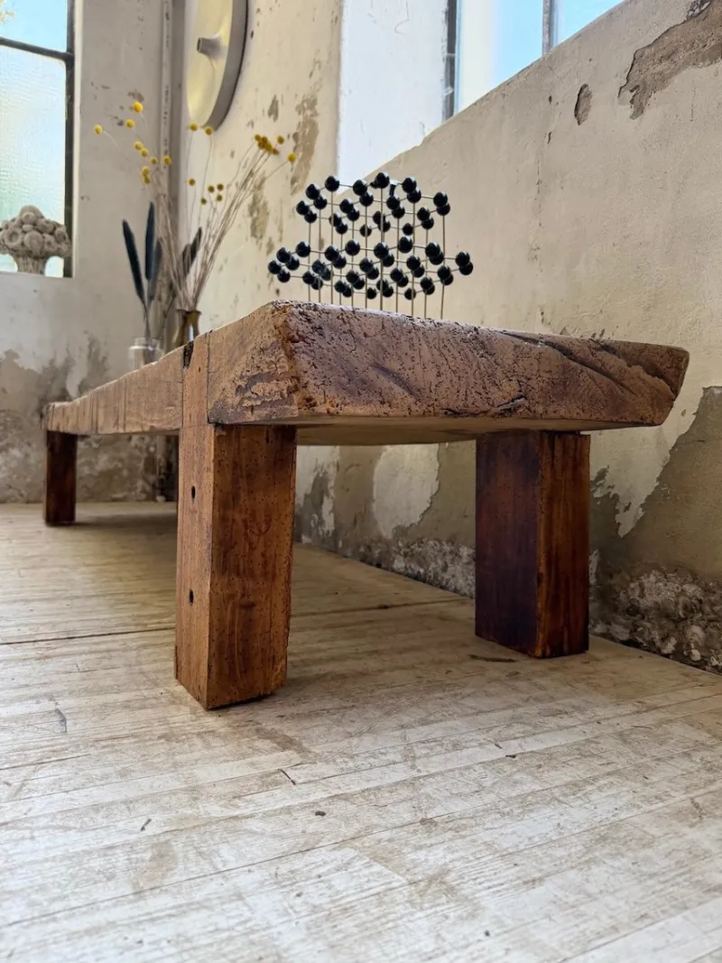 Pamono Brutalist Oak Coffee Table Bench, 1950s> Coffee & Side Tables