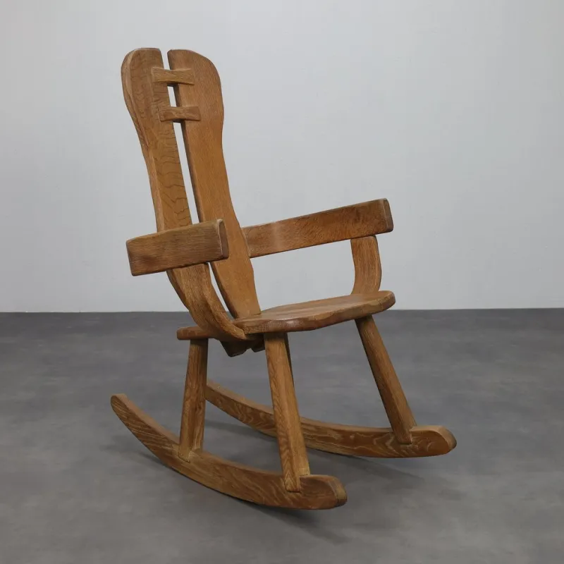 Sale Pamono Brutalist Rocking Chair in Oak attributed to De Puydt, 1970s