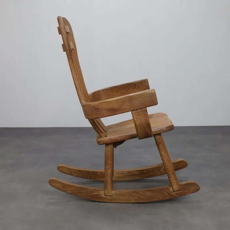 Sale Pamono Brutalist Rocking Chair in Oak attributed to De Puydt, 1970s