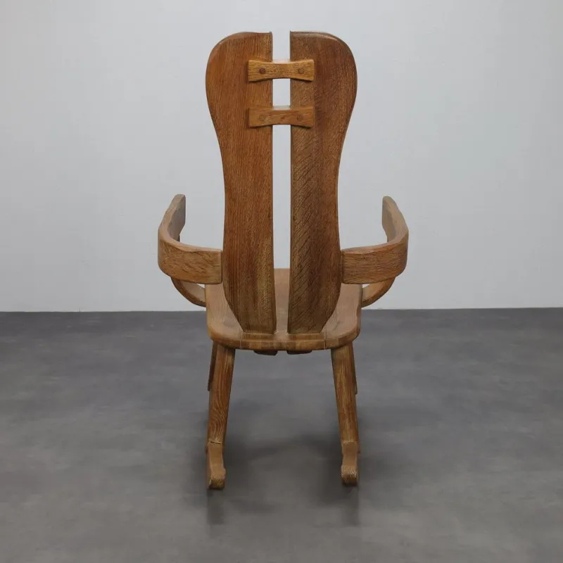 Sale Pamono Brutalist Rocking Chair in Oak attributed to De Puydt, 1970s