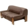 Sale Pamono Brutalist 2-Seater Sofa in Brown Leather with Wengé Wood Frame, 1970s