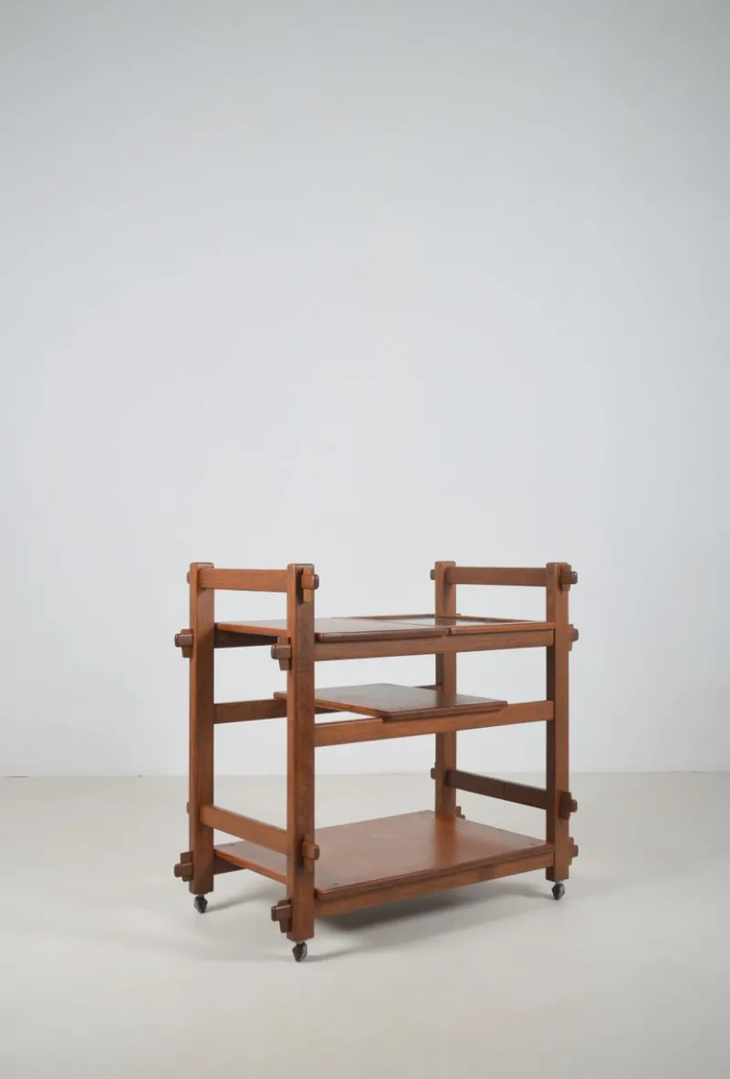 Pamono Brutalist Serving Trolley with Interchangeable Trays, 1970s> Serving Bar Carts & Trolleys