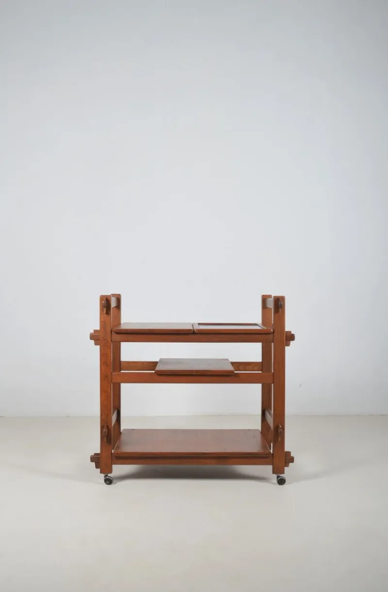 Pamono Brutalist Serving Trolley with Interchangeable Trays, 1970s> Serving Bar Carts & Trolleys