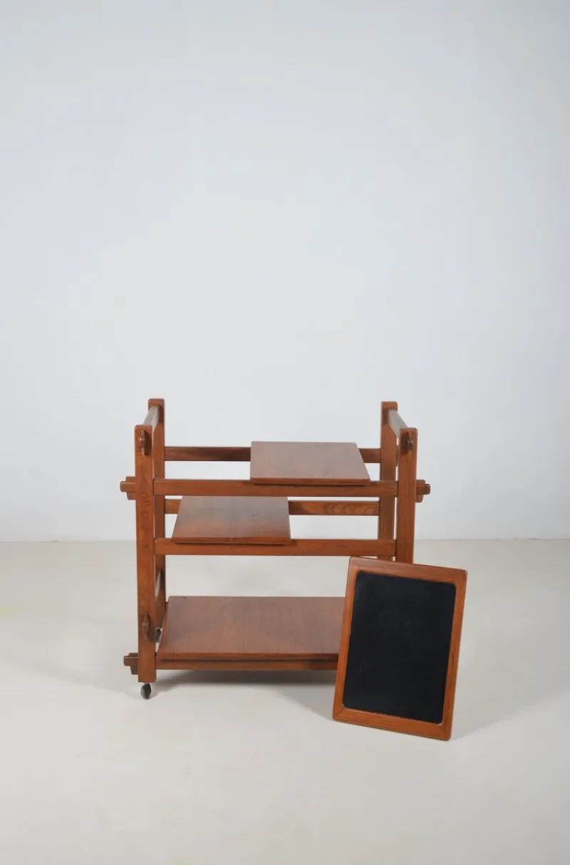 Pamono Brutalist Serving Trolley with Interchangeable Trays, 1970s> Serving Bar Carts & Trolleys