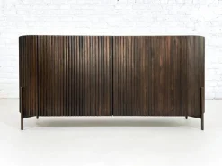 Pamono Brutalist Style Rounded Sideboard in Wood and Black Marble Top from Henri Paris