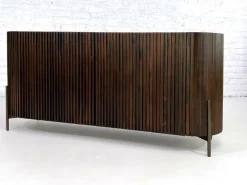 Pamono Brutalist Style Rounded Sideboard in Wood and Black Marble Top from Henri Paris