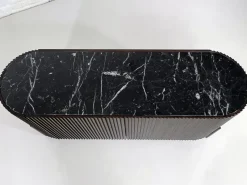 Pamono Brutalist Style Rounded Sideboard in Wood and Black Marble Top from Henri Paris