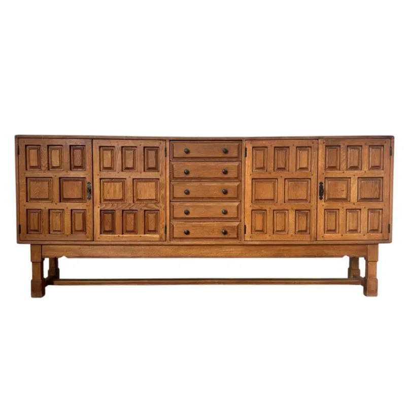 Sale Pamono Brutalist Style Spanish Sideboard in Oak, 1970s