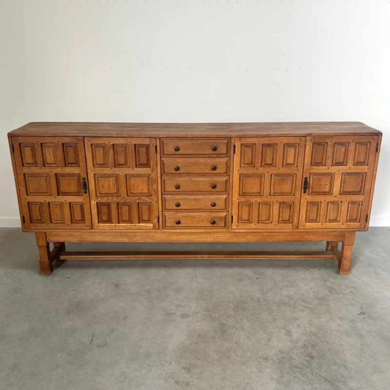 Sale Pamono Brutalist Style Spanish Sideboard in Oak, 1970s