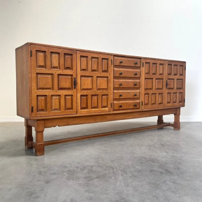 Sale Pamono Brutalist Style Spanish Sideboard in Oak, 1970s
