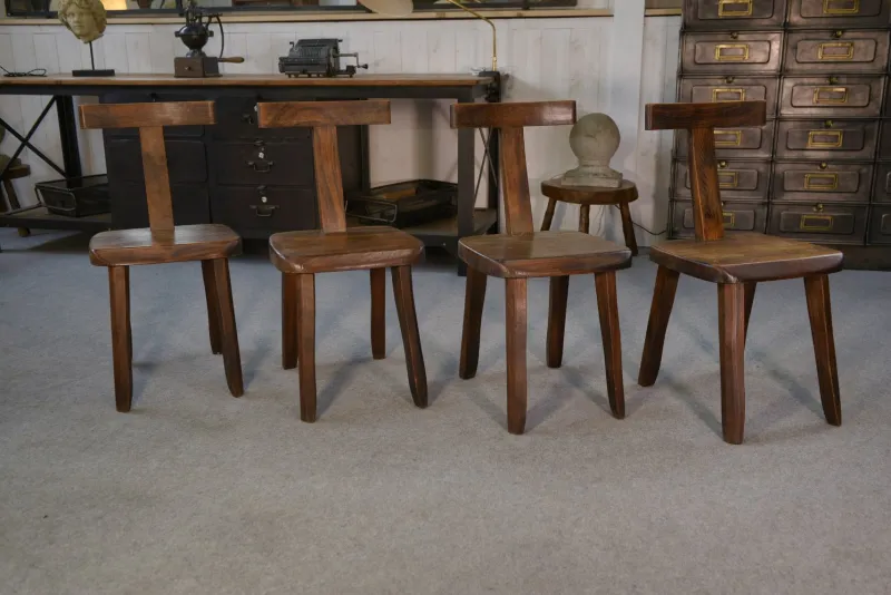 Clearance Pamono Brutalist T Chairs in Elm from Aranjou, 1960s, Set of 4