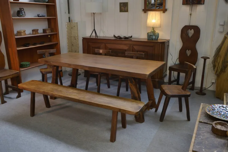 Pamono Brutalist Table Set with Bench, 1960s, Set of 2> Dining Tables & Sets