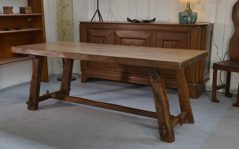 Pamono Brutalist Table Set with Bench, 1960s, Set of 2> Dining Tables & Sets