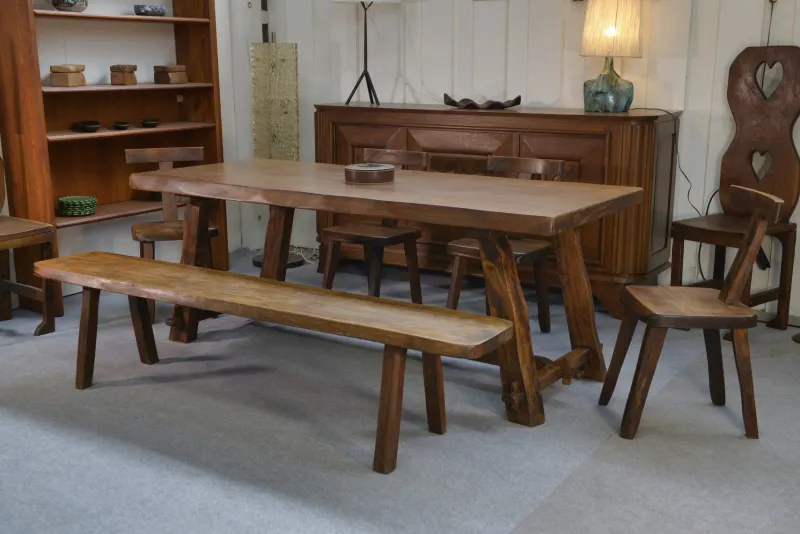 Pamono Brutalist Table Set with Bench, 1960s, Set of 2> Dining Tables & Sets