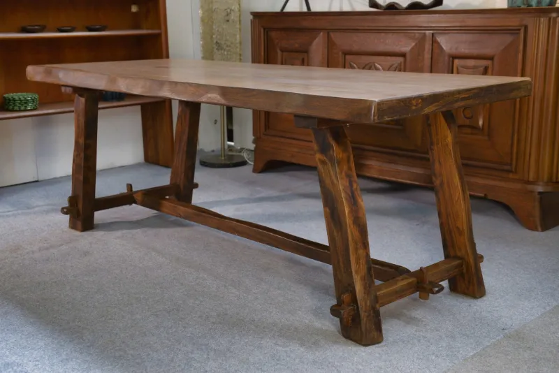 Pamono Brutalist Table Set with Bench, 1960s, Set of 2> Dining Tables & Sets