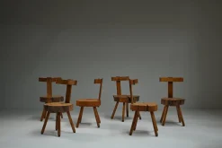 Pamono Brutalist Tree Trunk Chairs, France, 1970s, Set of 6> Side Chairs & Dining Chairs