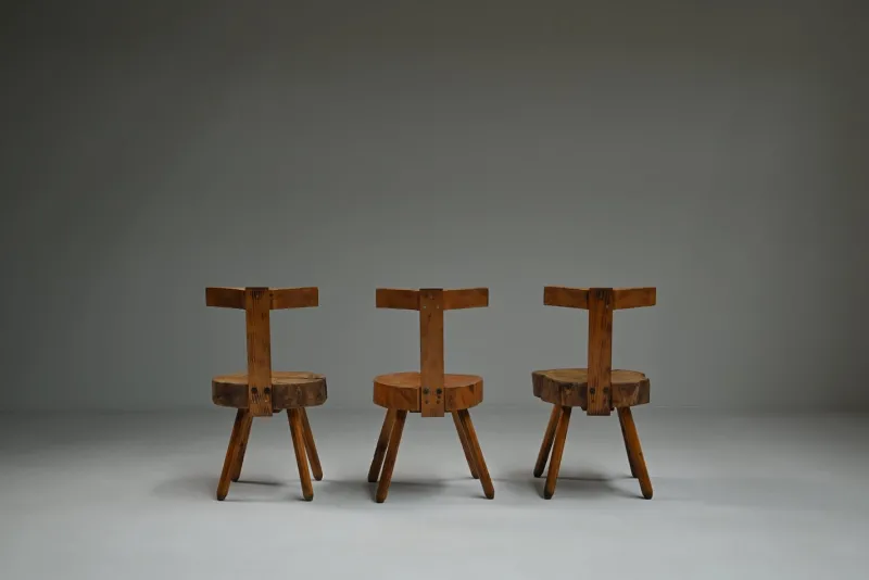 Pamono Brutalist Tree Trunk Chairs, France, 1970s, Set of 6> Side Chairs & Dining Chairs