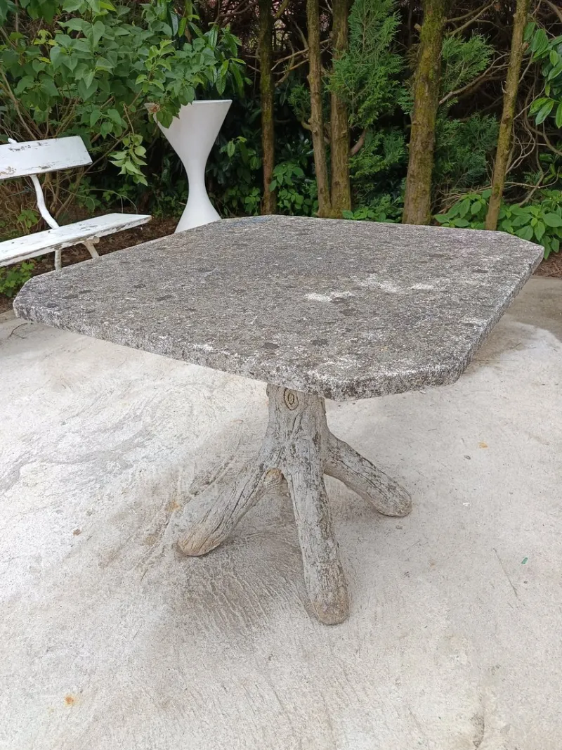Pamono Brutalist Tree Trunk Concrete Garden Table, 1950s