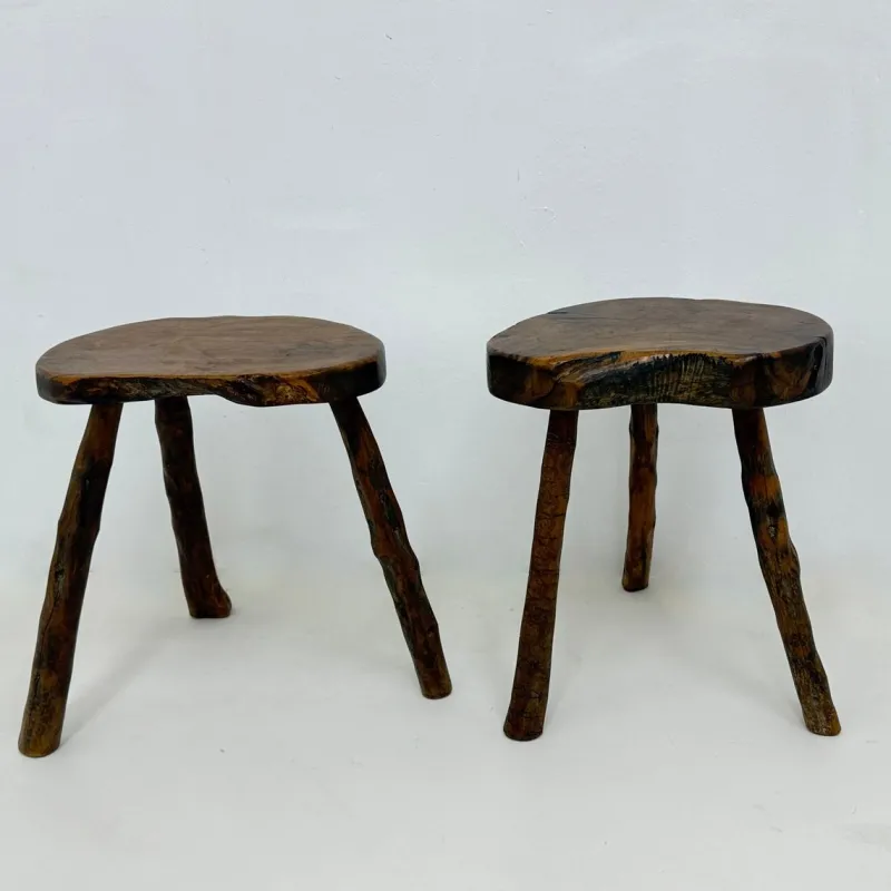 Pamono Brutalist Wooden Side Table, 1970s, Set of 2