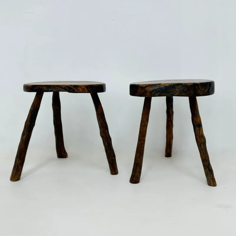 Pamono Brutalist Wooden Side Table, 1970s, Set of 2