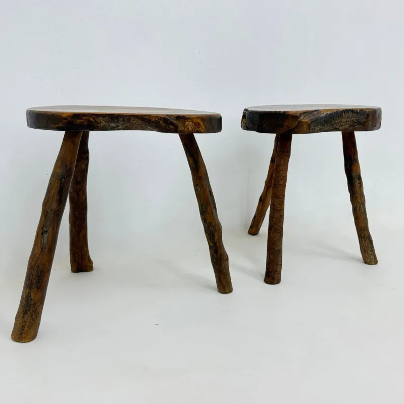 Pamono Brutalist Wooden Side Table, 1970s, Set of 2