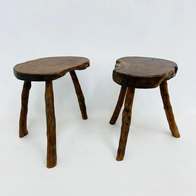 Pamono Brutalist Wooden Side Table, 1970s, Set of 2