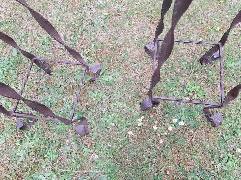 Clearance Pamono Brutalist Wrought Iron and Veined Marble Garden Columns, Set of 2