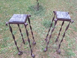 Clearance Pamono Brutalist Wrought Iron and Veined Marble Garden Columns, Set of 2