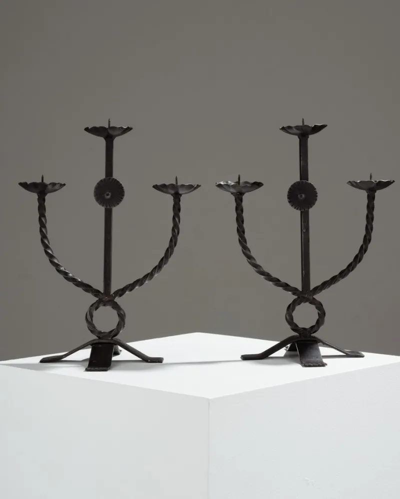 Sale Pamono Brutalist Wrought Iron Candlesticks, 1950s, Set of 2