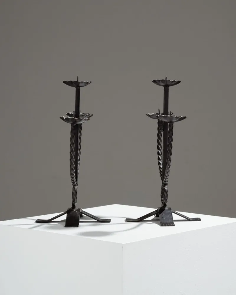 Sale Pamono Brutalist Wrought Iron Candlesticks, 1950s, Set of 2