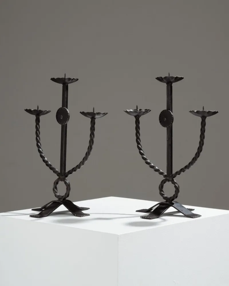 Sale Pamono Brutalist Wrought Iron Candlesticks, 1950s, Set of 2