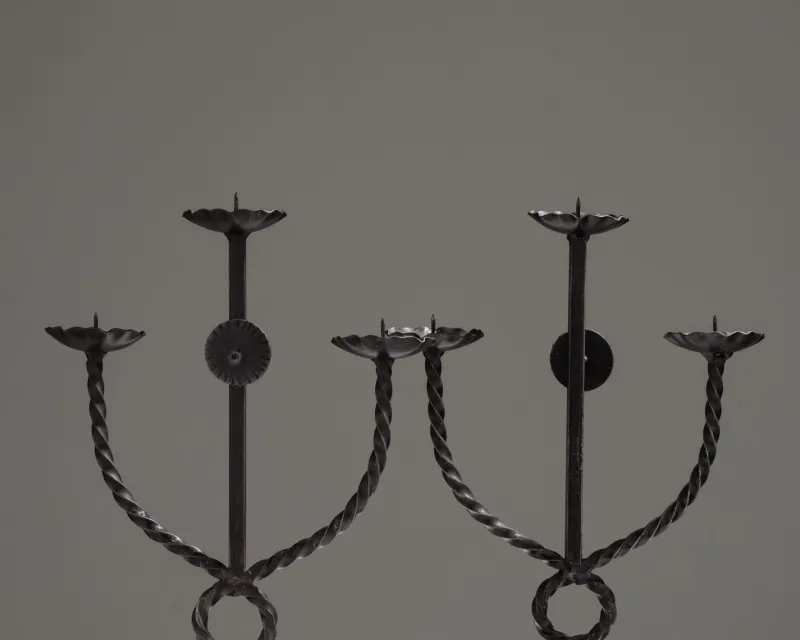 Sale Pamono Brutalist Wrought Iron Candlesticks, 1950s, Set of 2