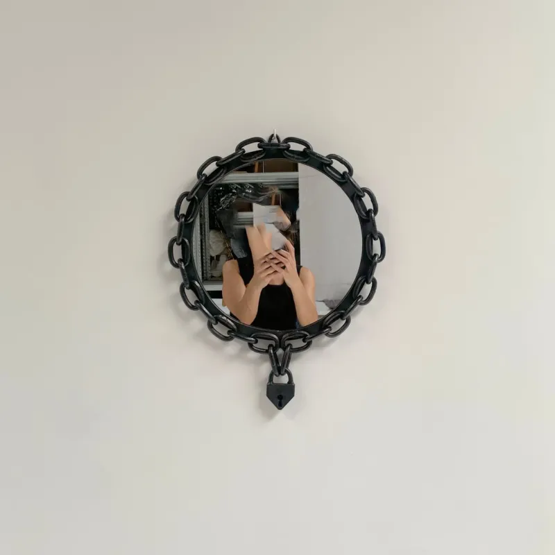 Pamono Brutalist Wrought Iron Chain and Padlock Wall Mirror, 1960> Mirrors