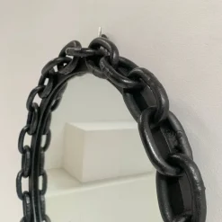 Pamono Brutalist Wrought Iron Chain and Padlock Wall Mirror, 1960><noscript><img width=