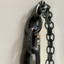 Pamono Brutalist Wrought Iron Chain and Padlock Wall Mirror, 1960><noscript><img width=