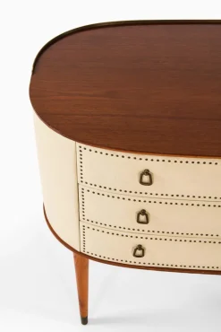 Pamono Bureau in Mahogany and White Artificial Leather attributed to Halvdan Pettersson, 1950s><noscript><img width=