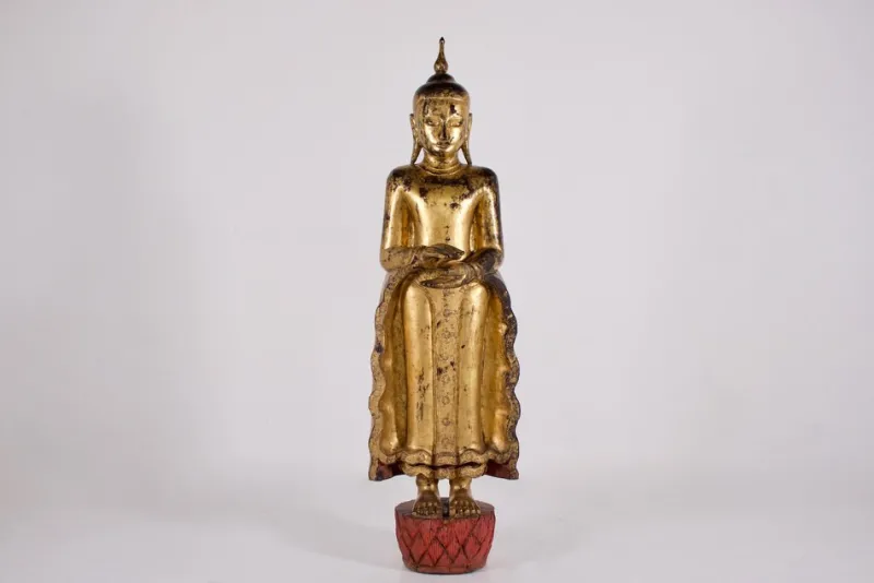 Discount Pamono Burmese Artist, Large Standing Buddha in Pātra-Mudrā, 1800s, Wood