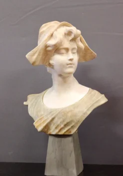 New Pamono Bust of a Young Girl, 1900, Two-Tone Alabaster