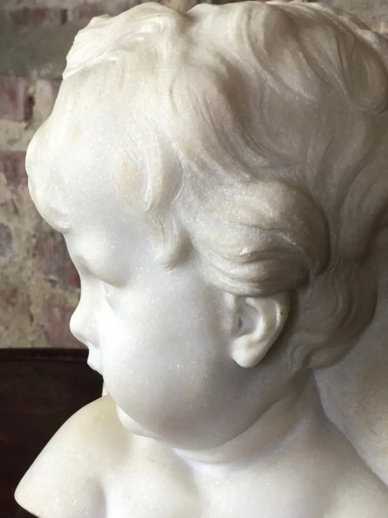 Online Pamono Bust of Putto or Little Girl in White Carrara Marble, 1940s