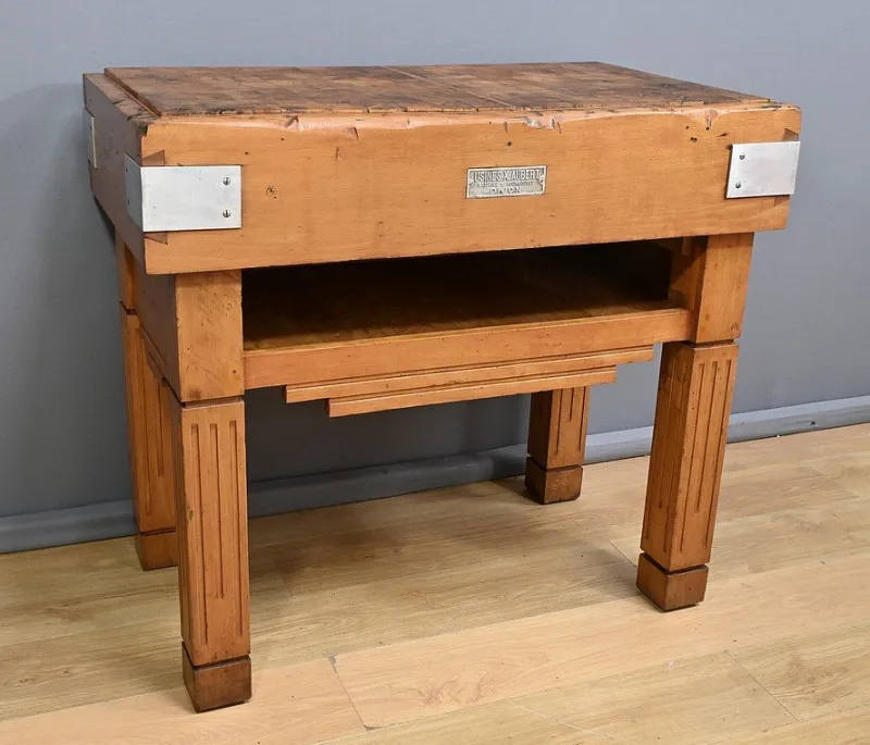 Pamono Butcher's Block in Beech from X. Aubert, 1950s> Worktables & Workbenches