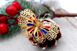 Clearance Pamono Butterfly Gold Brooch with Enameled