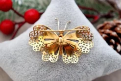 Clearance Pamono Butterfly Gold Brooch with Enameled