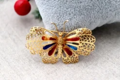 Clearance Pamono Butterfly Gold Brooch with Enameled