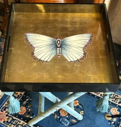 Hot Pamono Butterfly Square Tray in Lacquered Wood by Les Ottomans