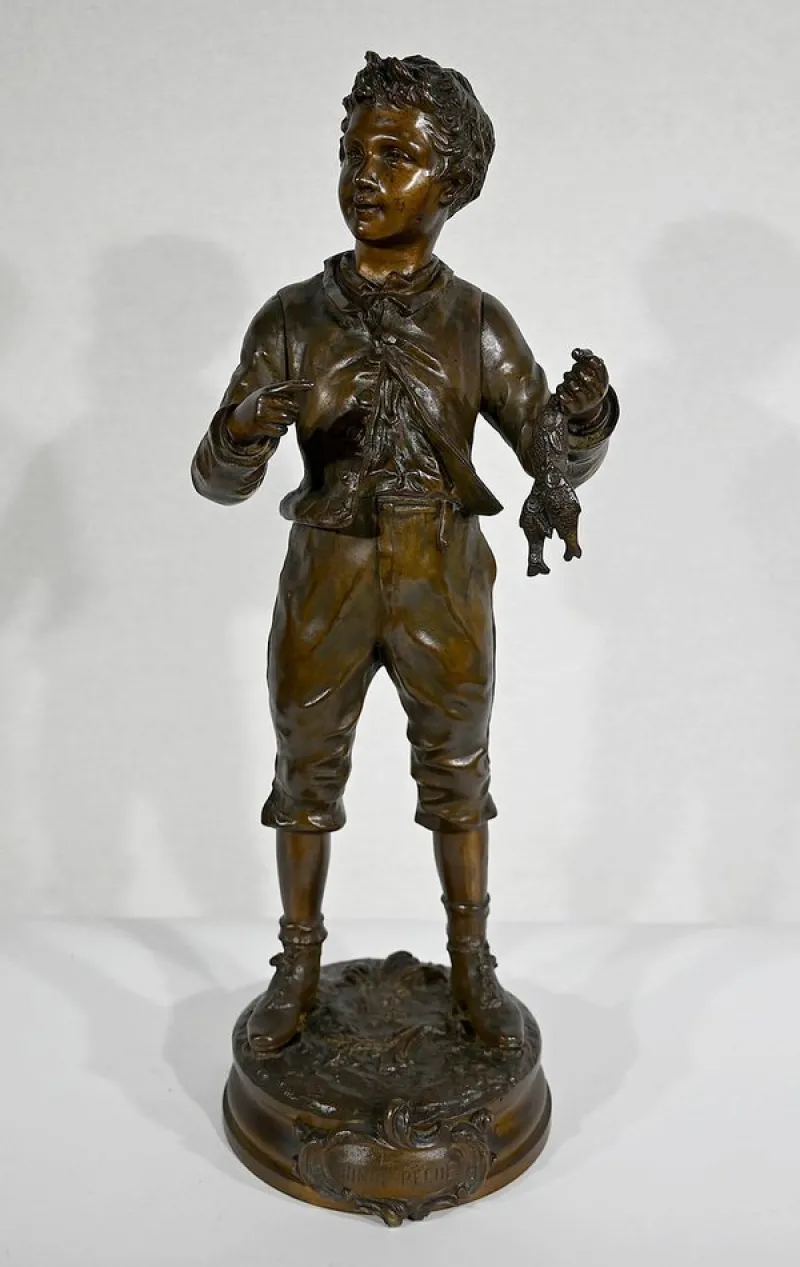 Outlet Pamono C. Anfrie, Bonne Pêche, 19th-Century, Bronze
