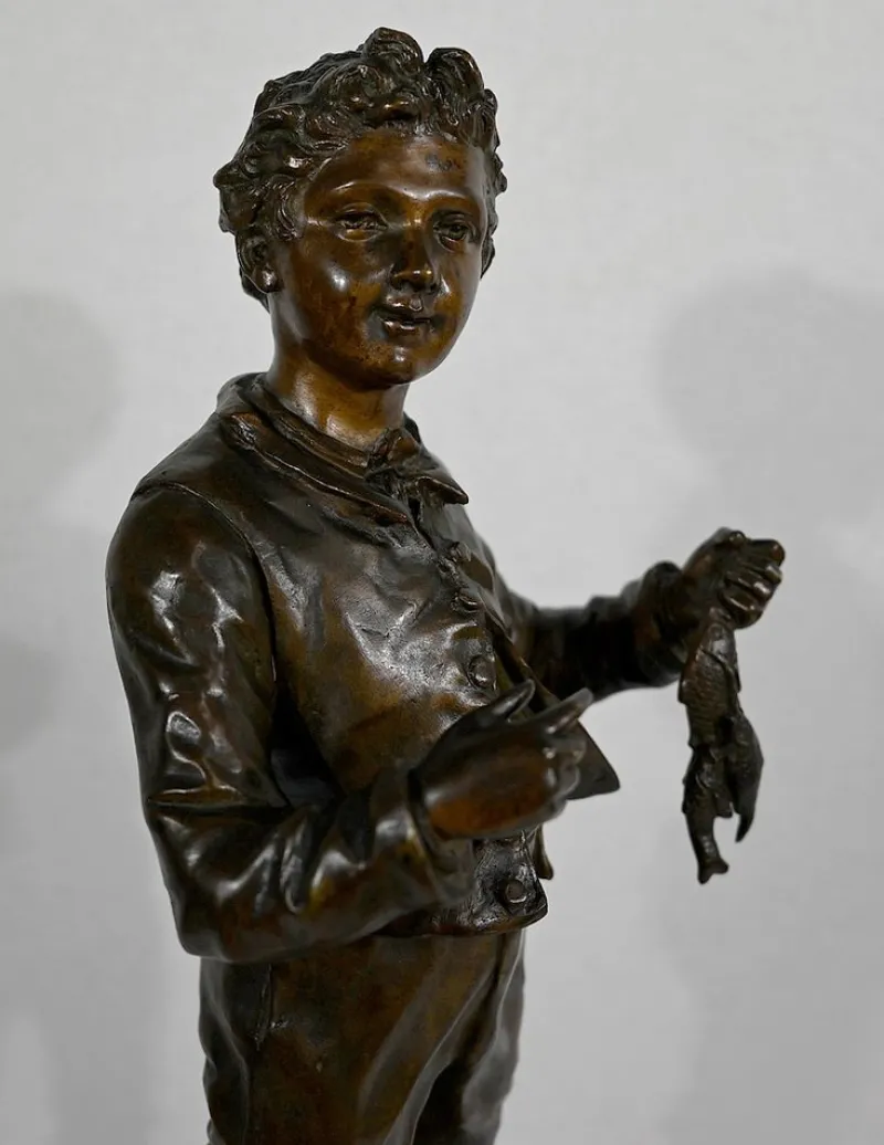 Outlet Pamono C. Anfrie, Bonne Pêche, 19th-Century, Bronze