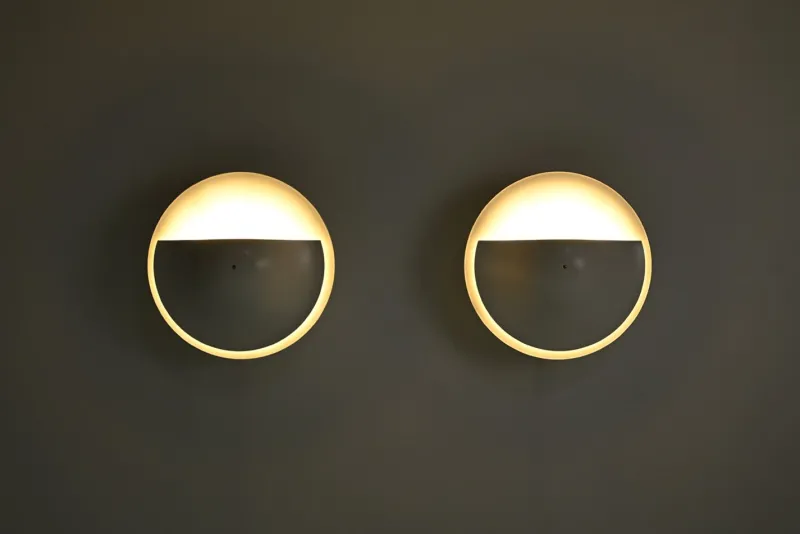 Pamono C-1558 Disc Wall Lamps from Raak, The Netherlands, 1980s, Set of 2> Wall Lights & Sconces