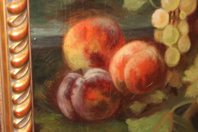 Pamono C. Moll, Fruits and Dahlias, Late 19th Century, Oil on Canvas, Framed> Classical