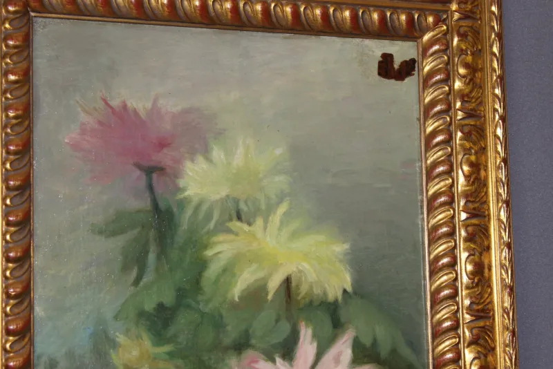 Pamono C. Moll, Fruits and Dahlias, Late 19th Century, Oil on Canvas, Framed> Classical